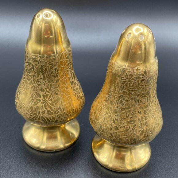 Vintage Wheeling Floral Gold Salt & Pepper Shaker Set - Picture 2 of 5